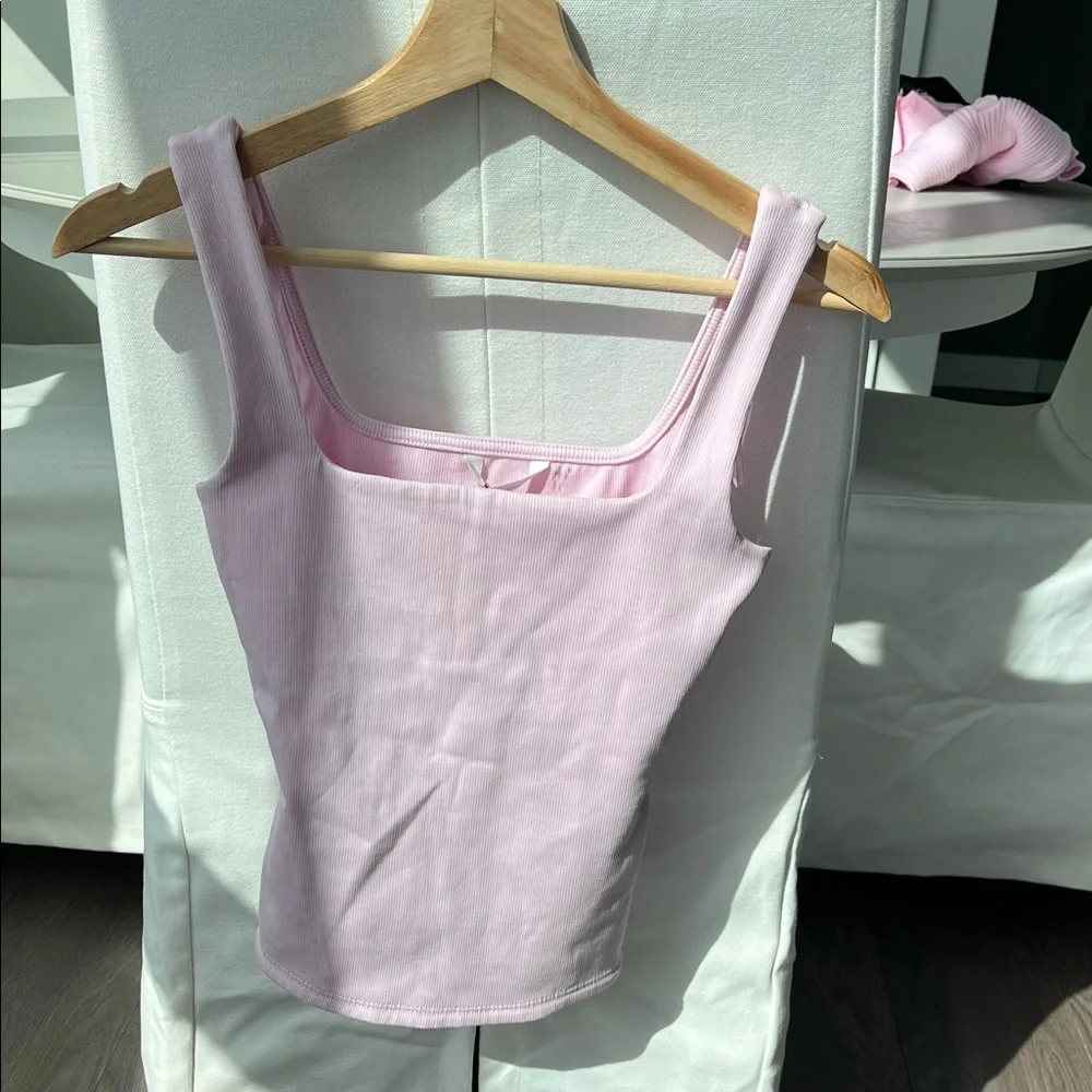 Zara Pale Pink Square-Neck Ribbed Tank - Picture 2 of 11